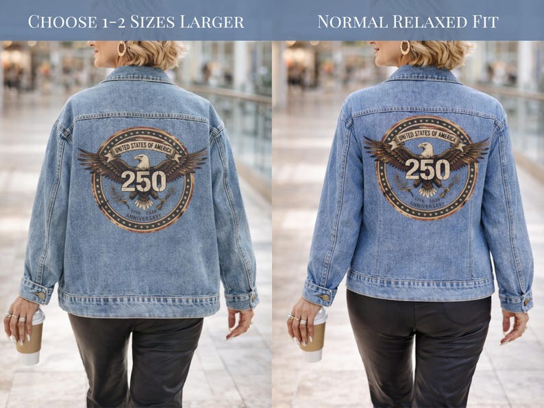 Usa Denim Jacket Men and Women Unisex Fit Jean Outerwear Back Print Eagle Design Bald Bird American Apparel Anniversary 250th Birthday image 6