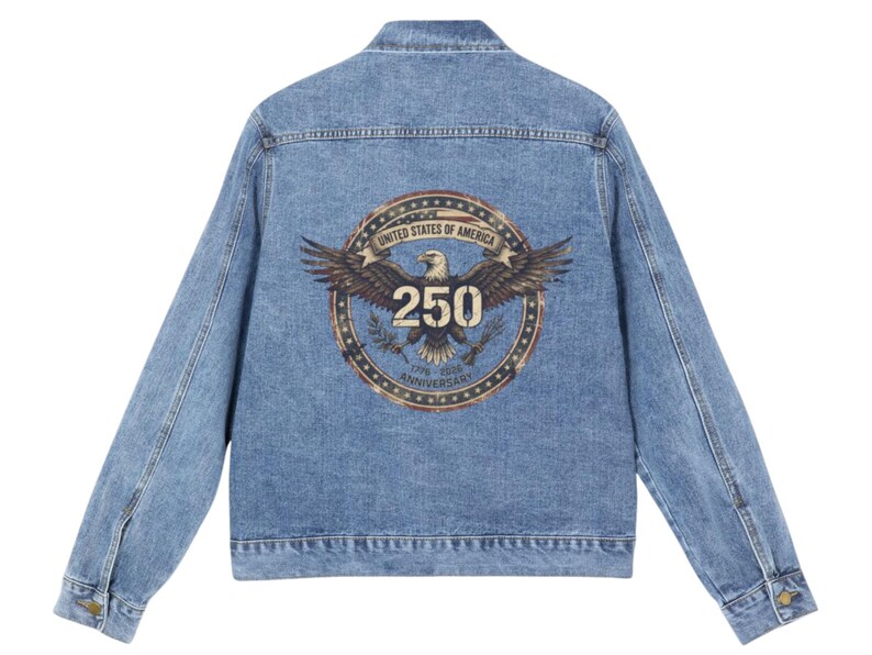 Usa Denim Jacket Men and Women Unisex Fit Jean Outerwear Back Print Eagle Design Bald Bird American Apparel Anniversary 250th Birthday image 17