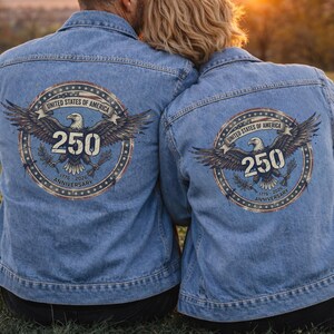 Usa Denim Jacket Men and Women Unisex Fit Jean Outerwear Back Print Eagle Design Bald Bird American Apparel Anniversary 250th Birthday image 16