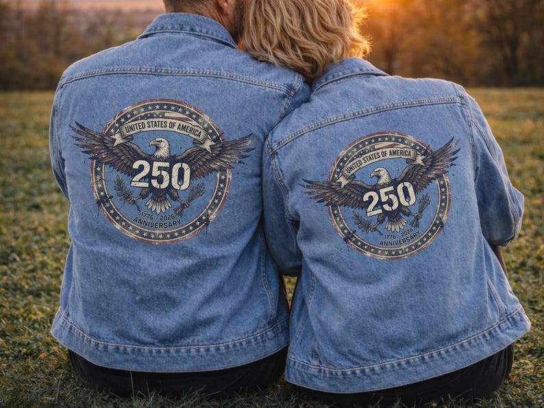 Usa Denim Jacket Men and Women Unisex Fit Jean Outerwear Back Print Eagle Design Bald Bird American Apparel Anniversary 250th Birthday image 16