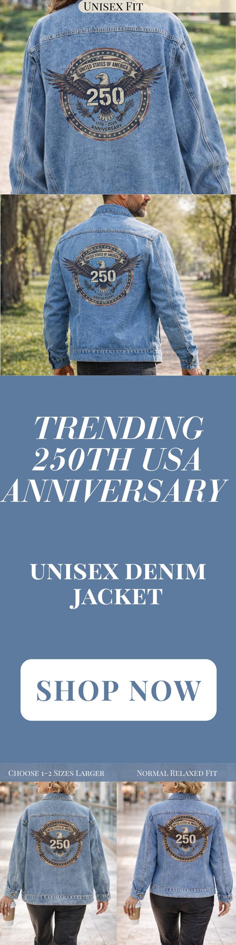 Usa Denim Jacket Men and Women Unisex Fit Jean Outerwear Back Print Eagle Design Bald Bird American Apparel Anniversary 250th Birthday image 20