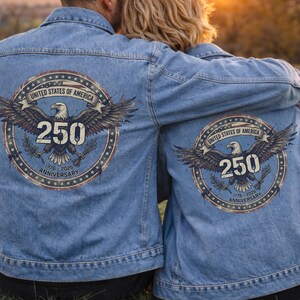 Usa Denim Jacket Men and Women Unisex Fit Jean Outerwear Back Print Eagle Design Bald Bird American Apparel Anniversary 250th Birthday image 15