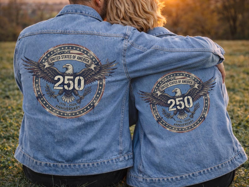 Usa Denim Jacket Men and Women Unisex Fit Jean Outerwear Back Print Eagle Design Bald Bird American Apparel Anniversary 250th Birthday image 15