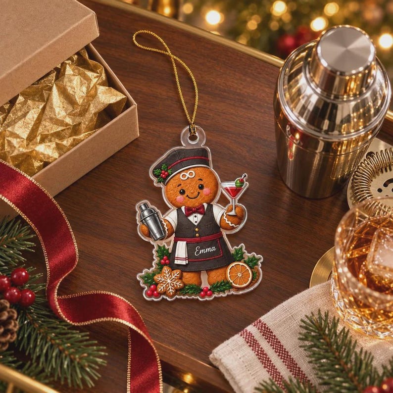 Custom Back Bar Personalized Bartender Gingerbread Ornament, Bartender Christmas Gift ...
