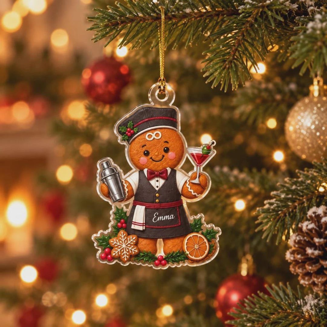 Custom Back Bar Personalized Bartender Gingerbread Ornament, Bartender Christmas Gift ...