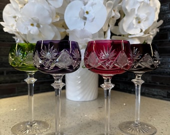 Val Saint Lambert Coloured Cut Crystal Wine Glasses Set of 4 – Bohemian Style