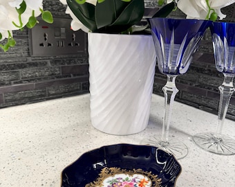 Authentic Meissen Cobalt Blue & Gold Floral Trinket Dish | Hand-Painted German Porcelain