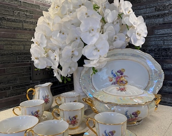 Vintage Czechoslovakia Floral Tea Set – Gold Trim – Complete Set