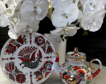 Lomonosov Porcelain Teapot USSR Hand Painted Rooster St Petersburg Vintage
