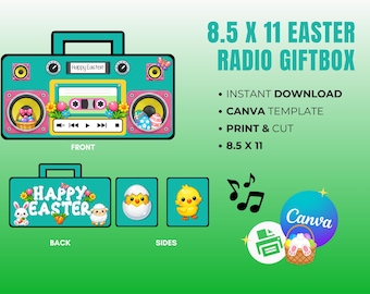 Easter Radio Gift Box Printable | Canva Editable, Music Theme (Digital Download)