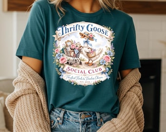 Thrifty Goose Social Club Watercolor PNG, Vintage Coquette Grandmillennial Design (Digital Download)