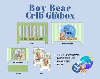 Boy Bear Crib Giftbox I DIY I Canva Template (Digital Download)