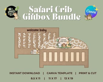 Safari Crib Giftbox Bundle 13x19 | Baby Shower Giftbox PNG | Mom To Be | Gender Reveal