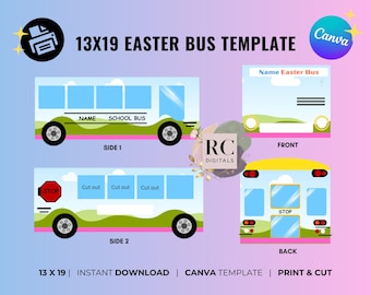 Editable Easter Bus Gift Box Template | 13x19 Canva Printable (Digital Download)