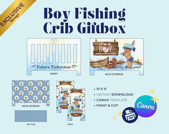 Boy Fisherman Crib Giftbox 11x17 | It’s a Boy & We’re Reel-y Excited | PNG