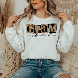 Sudadera personalizada con estampado de leopardo y patchwork de Gram, regalo retro para abuela