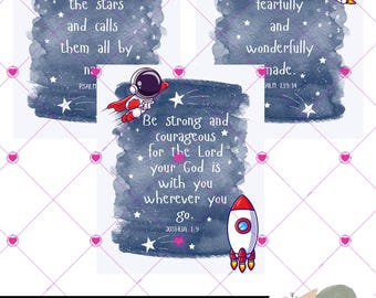 Astronaut Bible Verse Print Set | Kids Room Decor (Digital Download PNG)