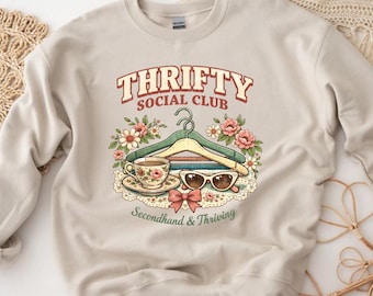 Thrifty Social Club Sweatshirt, Vintage Floral Diner Graphic Tee