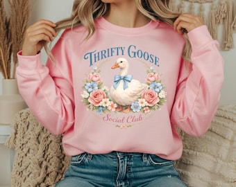 Funny Thrifting PNG Design, Thrifty Goose Social Club Sublimation Design, Grandmillenial Coquette Trendy Png for a Shirt Digital Download