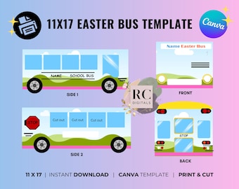 Editable Easter Bus Gift Box Template | 11x17 Canva Printable (Digital Download)