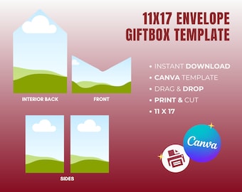 Envelope Gift Box Template | 3D Canva Design, 11x17 (Digital Download)