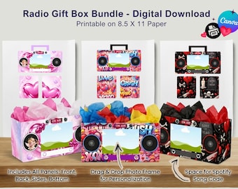 Radio Gift Box Printable | Canva Editable, Music Theme (Digital Download)