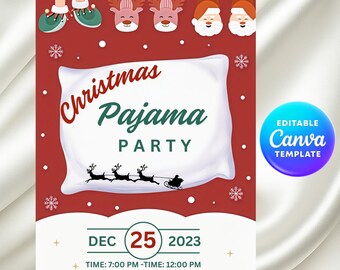 Christmas Pajama Party Invitation, Pajama Invitation, Christmas Party Invitation, Holiday Party Invite, 5x7 Canva
