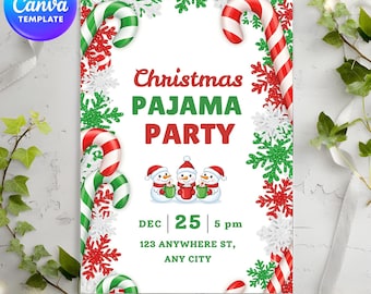 Christmas Pajama Party Invitation, Pajama Invitation, Christmas Party Invitation, Holiday Party Invite, Xmas Party, Editable Canva Template