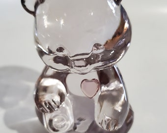 Vintage Fenton Glass Bear Pink Heart Birthstone Bear October Birthday Newborn Boy Girl October Baby Shower Gift Keepsake Fenton Figurine