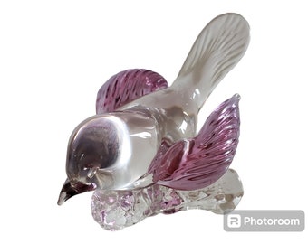 Arte Murano ICET Art Glass Bird Sculptures Vintage Purple Amethyst Glass Clear Collectible Art Glass Paperweight Mother's Day Glass Gifts