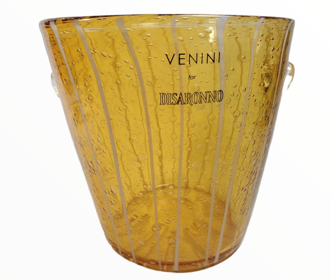 Vintage Murano Venini for Disaronno Blown Amber & White Stripe Art