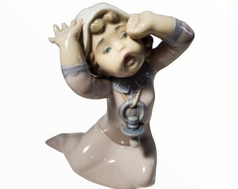 Vintage 1974-1977 Lladro Spain Gloss Stretching Baby Girl with Pacifier 4th Mark Retired Collectible Lladro Figurine Gift Fine Art Porcelain