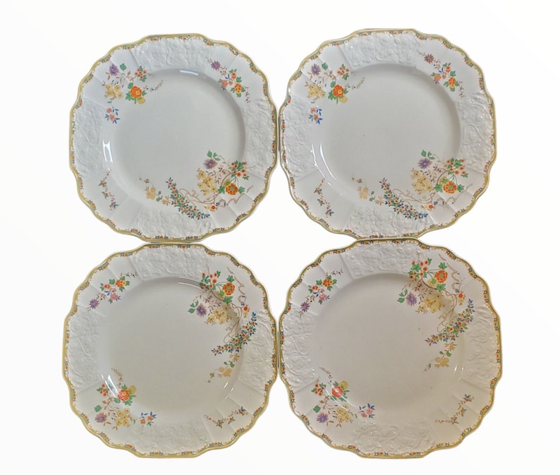 Vintage Set of 4 MYOTT Sunhine Susie 1034 Dinner Plates English 1930s Depression Era Staffordshire England Dinnerware Replacement China image 1