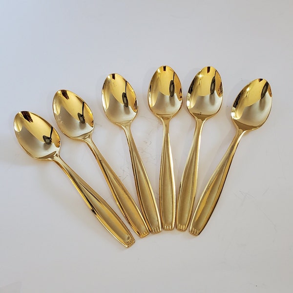Set of 6 Japan 23 Karat Gold Plated Tea Spoons Vintage Japanese Flatware Fancy Hollywood Regency Party Teaspoons Fancy Gold Dinnerware