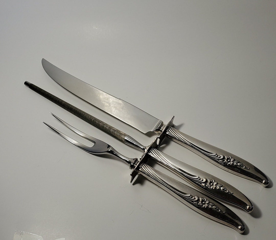 1958 Oneida Nobility Plate Magic Moments 3pc Meat Roast Carving Set