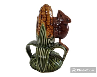 Vintage Alvaro Jose de Caldas da Rainhas Portugal 1950s Majolica Mouse on Corn Toothpick Holder Palissy Style Majolica Hor D'oeuvres Olives