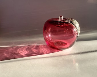 Vintage Angelo Rossi Artistic Glass Canada Cranberry Glass Apple Teacher's Christmas Gift Collectible Blown Glass Office Paperweight Decor