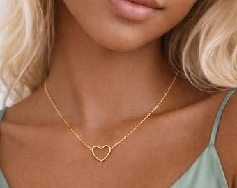Collar de corazón delicado, chapado en oro de 18 quilates, joyería minimalista de amor, regalo de San Valentín