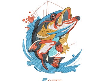Bass Fish Embroidery Design | Fishing Lover Gift (5 Sizes)