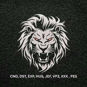 Roaring White Lion Head Machine Embroidery Design, Fierce Tribal Animal Digital Pattern