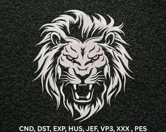 Roaring White Lion Head Machine Embroidery Design, Fierce Tribal Animal Digital Pattern