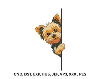 Peeking Yorkshire Terrier Embroidery Design: Fluffy Yorkie (Digital Download)