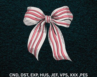 Striped Bow Embroidery Design | Coquette Ribbon Machine Stitch File (PES) (Instant Download)