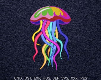 Jellyfish Machine Embroidery Pattern, Multicolor Jellyfish Design, Ocean Animals (PES File)