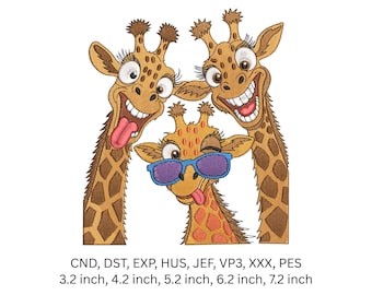 Funny Cartoon Giraffe Trio Machine Embroidery Design, Silly Animal Digital Pattern