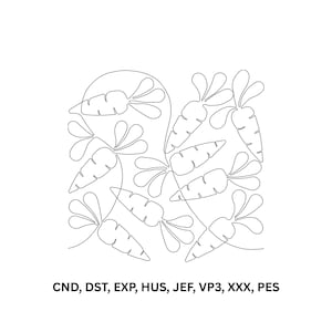 Disegno per ricamo a forma di carota / Blocco per quilt da bordo a bordo (file digitale)