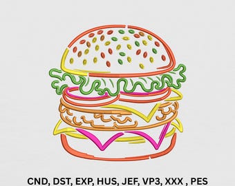 Bunte Linie Art Burger Stickmaschine, Fast Food Stickmuster