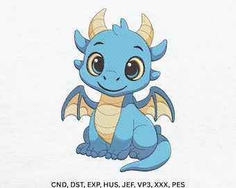 Baby Blue Dragon Machine Embroidery Design, Cartoon Animal Digital Pattern