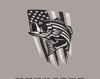 Bass Fish American Flag Embroidery Design | Machine File (Instant Download)