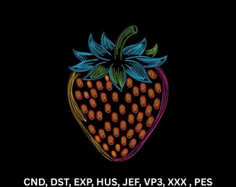 Neon Strawberry Machine Embroidery Design Colorful Fruit Line Art Digital Pattern